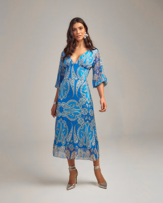 DRESS PRINT CASHMERE BLUE