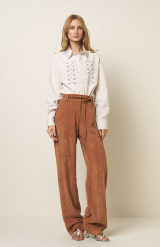 CAMISA LISTRAS E CRISTAIS BORDADOS